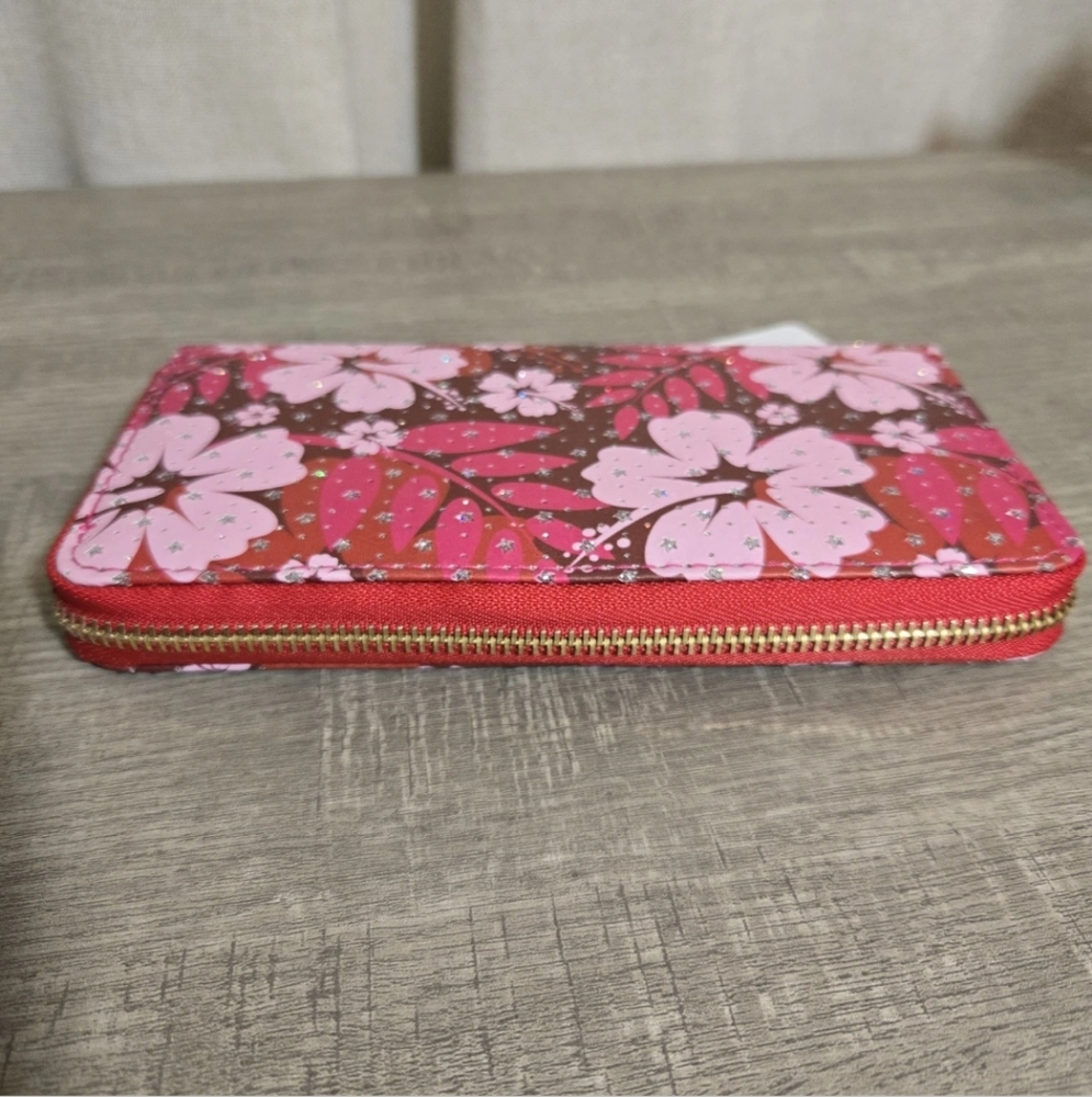 Hawaiian Hibiscus Full Zip Around Wallet Tropical Sparkle NWT - Picture 4 of 7